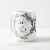 Mug Mariage de couronne botanique feuillu personnalisé (Devant gauche)