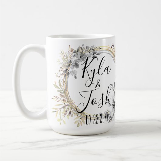 Mug Mariage de couronnes florales en argent chic perso (Gauche)