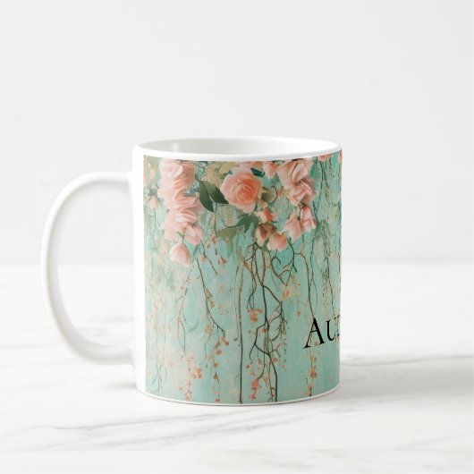 Mug Mariage de fleurs romantiques sarcelle et blush (Gauche)