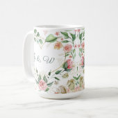 Mug Mariage de monogramme couleur rose floral (Devant gauche)