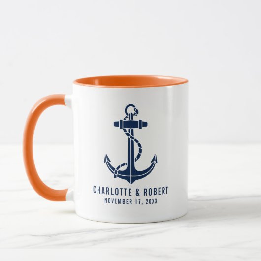 Mug Mariage de plage avec ancre de bateau moderne (Gauche)