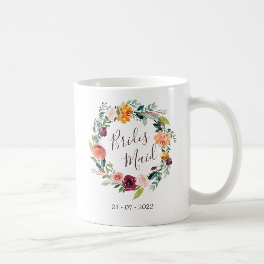 Mug Mariage Demoiselle d'Honneur Floral Bourgogne  (Droite)