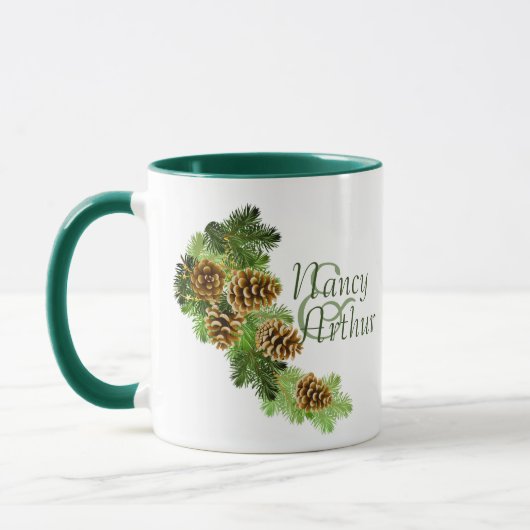 Mug Mariage des cônes de pin d'hiver (Gauche)