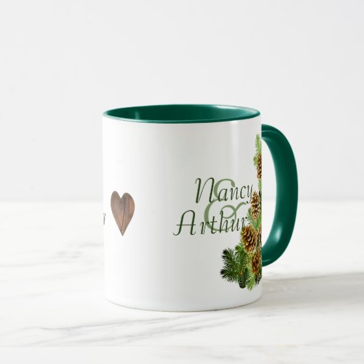 Mug Mariage des cônes de pin d'hiver (Devant droit)
