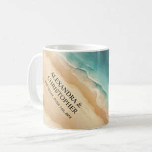 Mug Mariage d'été à l'aquarelle sur la plage océane
