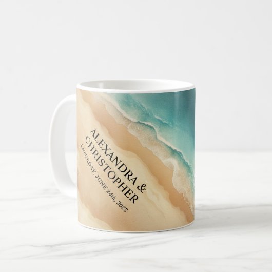Mug Mariage d'été à l'aquarelle sur la plage océane (Devant gauche)