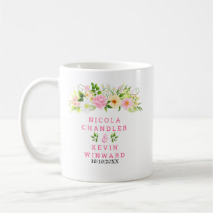 Mug Mariage d'été aux fleurs roses et jaunes et feuill