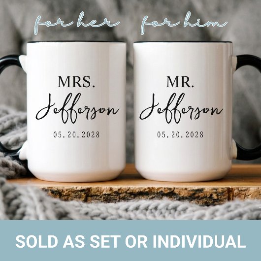 Mug Mariage | Écriture Moderne Jeunes Mariés Mr & Mrs