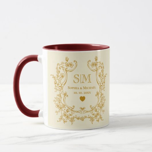 Mug Mariage élégant à monogramme floral or  (Gauche)