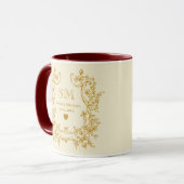 Mug Mariage élégant à monogramme floral or  (Devant gauche)