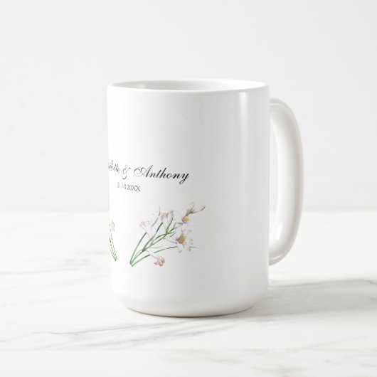 Mug Mariage Élégant Créatif Floral Blanc Chic (Devant droit)