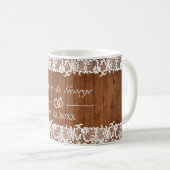 Mug Mariage en bois rustique et dentelle blanche (Devant droit)