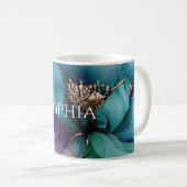 Mug Mariage Fleur Bleu Or Aqua Violet Fête de Fiançail (Devant droit)