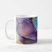 Mug Mariage Fleur Bleu Or Aqua Violet Fête de Fiançail (Gauche)