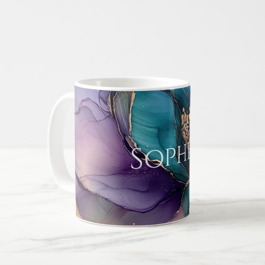 Mug Mariage Fleur Bleu Or Aqua Violet Shower (Devant gauche)