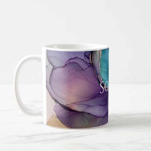 Mug Mariage Fleur Bleu Or Aqua Violet Shower (Gauche)