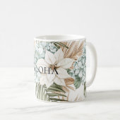 Mug Mariage Fleurs Blanches Bleu Tropical (Devant droit)