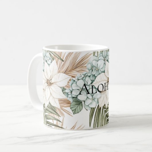 Mug Mariage Fleurs Blanches Bleues Tropicales (Devant gauche)