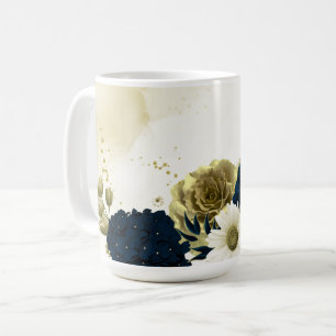 Mug mariage fleurs bleu marine ivoire or