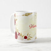 Mug Mariage fleurs romantiques rouge foncé et blanches (Devant gauche)