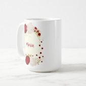 Mug Mariage fleurs romantiques rouge foncé et blanches (Devant gauche)