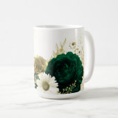 Mug Mariage fleurs vert émeraude et or ivoire (Devant droit)