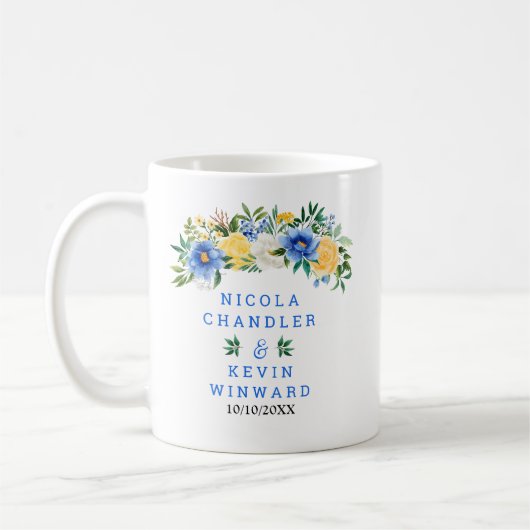 Mug Mariage Floral Bleu et Jaune (Gauche)