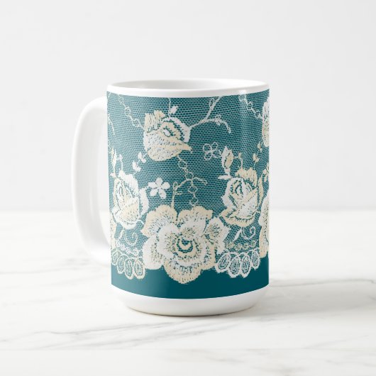 Mug Mariage Floral Bleu Vert Sarcelle Romantique (Devant gauche)