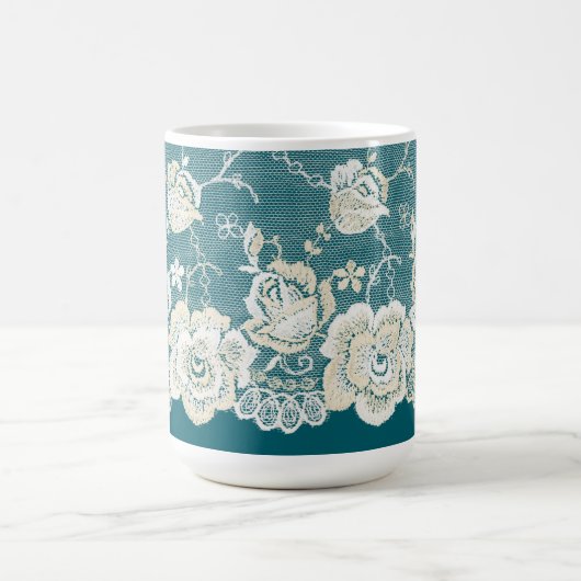 Mug Mariage Floral Bleu Vert Teal Romantique (Centre)