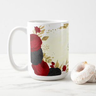 Mug mariage floral noir et or rouge