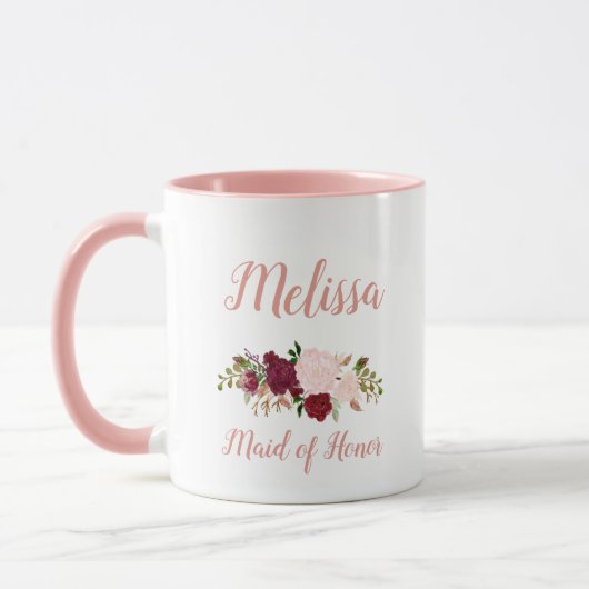 Mug Mariage floral Pink Marsala d'honneur (Gauche)