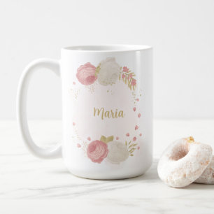 Mug Mariage floral romantique rose blanc et or