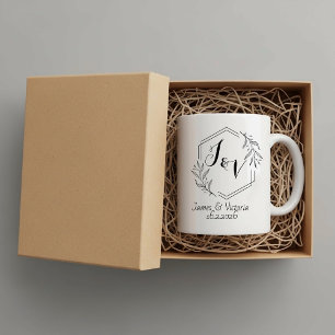 Mug Mariage minimaliste personnalisé, initiales du cou
