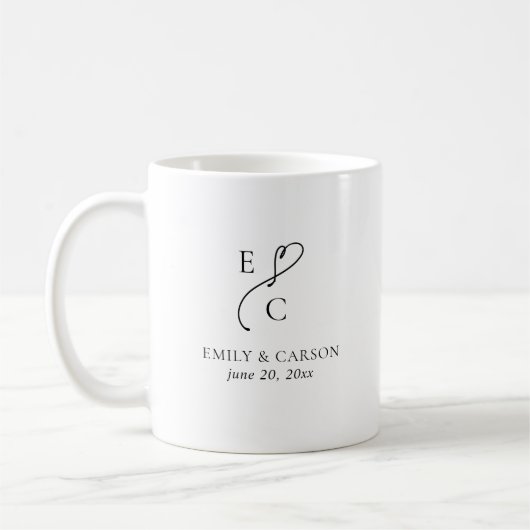 Mug Mariage Monogramme Couples Chic Minimal Date (Gauche)