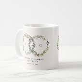 Mug Mariage monogramme de courre florale rustique aqua (Devant gauche)