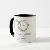 Mug Mariage monogramme de courre florale rustique aqua (Devant gauche)