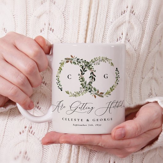 Mug Mariage monogramme de courre florale rustique aqua