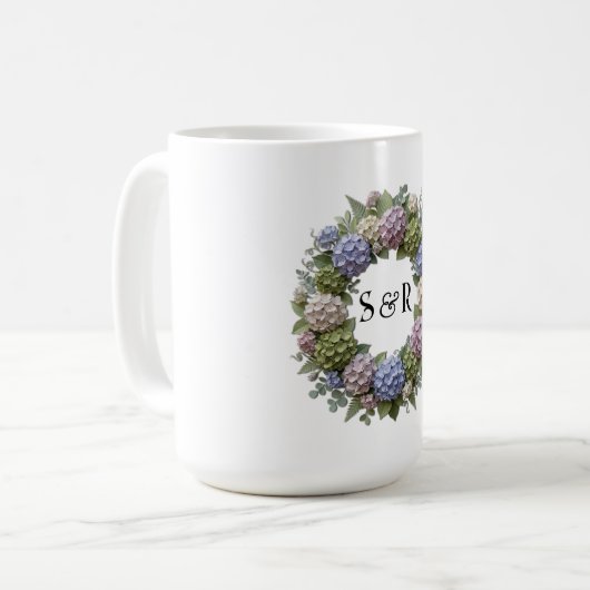 Mug Mariage Monogramme Hydrangea (Devant gauche)