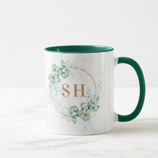 Mug Mariage Monogramme Or Eucalyptus Vert Aquarelle  (Droite)
