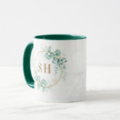 Mug Mariage Monogramme Or Eucalyptus Vert Aquarelle  (Devant gauche)