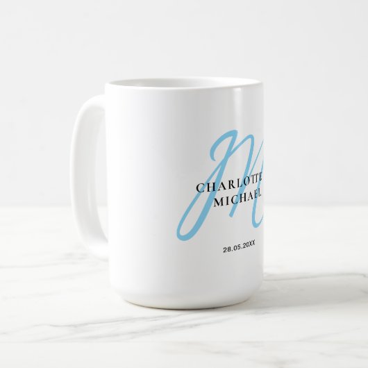 Mug Mariage monogramme simple, élégant (Devant gauche)