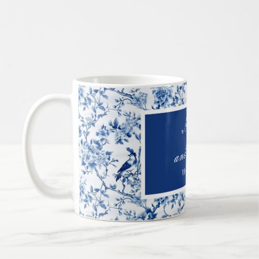 Mug Mariage Oiseaux Bleus et Fleurs de Chinoiserie (Gauche)