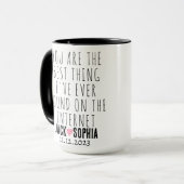 Mug Mariage personnalisé moderne Nom du couple Coeur r (Devant gauche)