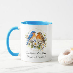 Mug Mariage personnalisé oiseaux d'amour aquarelle per