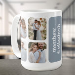 Mug Mariage photo moderne 8<br><div class="desc">Vos photos préférées de 8 mariages et votre personnalisation sur bleu poussiéreux (ou toute couleur) créent cette tasse de conservation pour vous-même ou vos parents.</div>