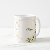 Mug Mariage Rustique Géométrique Doré Blanc Floral Pêc (Devant droit)