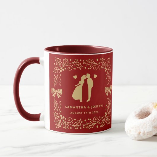 Mug Mariage sur mesure rouge luxe et or antique (Avec donut)