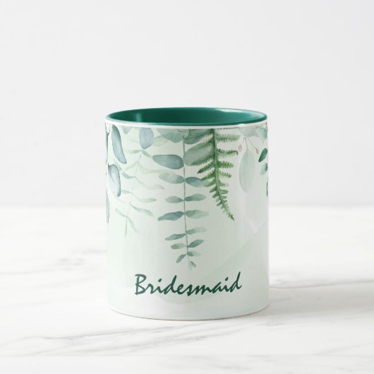 Mug Mariage vert vert d'eucalyptus de Bridesmaid (Centre)