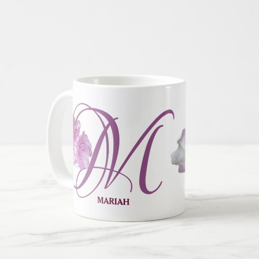 Mug Mariah nom personnalisable rose fleurs boho (Devant gauche)