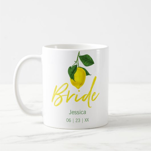 Mug Mariée de monogramme de citron (Gauche)